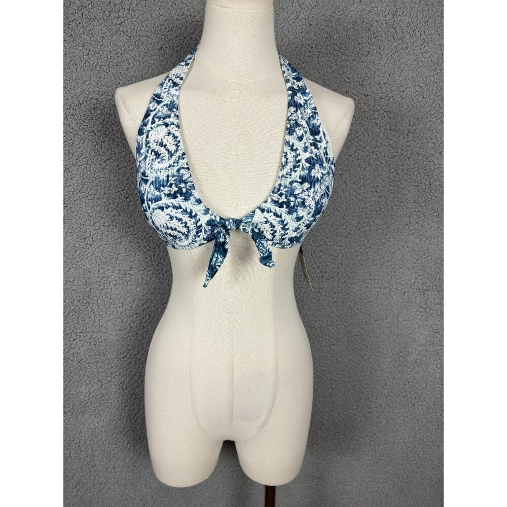 Lauren Ralph Lauren Indigo Print Mix Tie Front Halter Bra Swimwear 10 NWT's